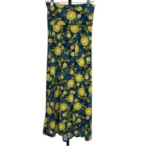 Floral Maxi Skirt in Blue and Yellow Sunflowers